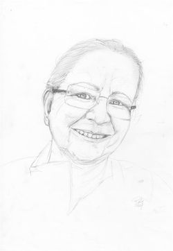 Portrett en, Rita Aase Austvoll, tegning, 28x40 cm
