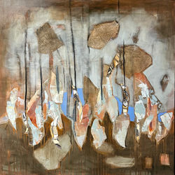 Fargefenomener, Kristin Våge, Skyfall, 100 x 100 cm , mixed media på lerret, kr 5