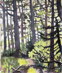 Semesteroppgave, tema skog, 31x37 cm, akryl på papir, Ingrid Edland Leine. Tlf.40474958