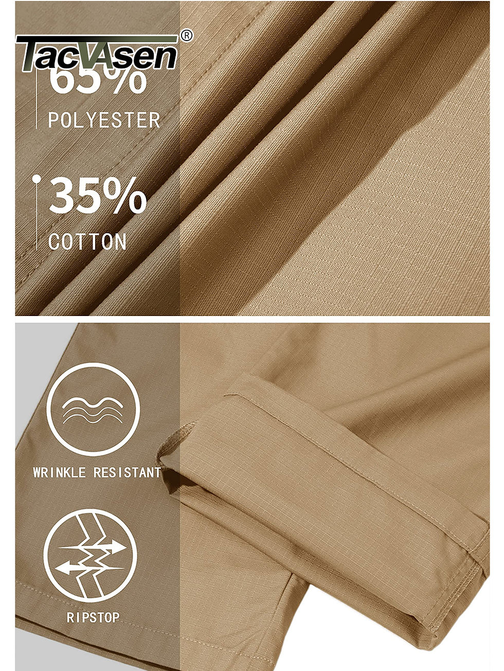 Thumbnail: TACVASEN Multi-Pockets Rip-stops Hiking Cargo Pants Men's Workout Trousers Full