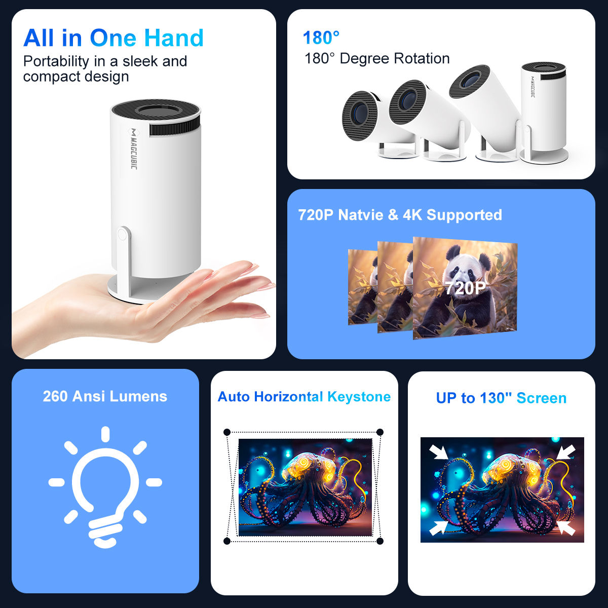 4K Projector, Android 11,Dual Wifi6, 260ANSI, BT5.0, 1080P/720P