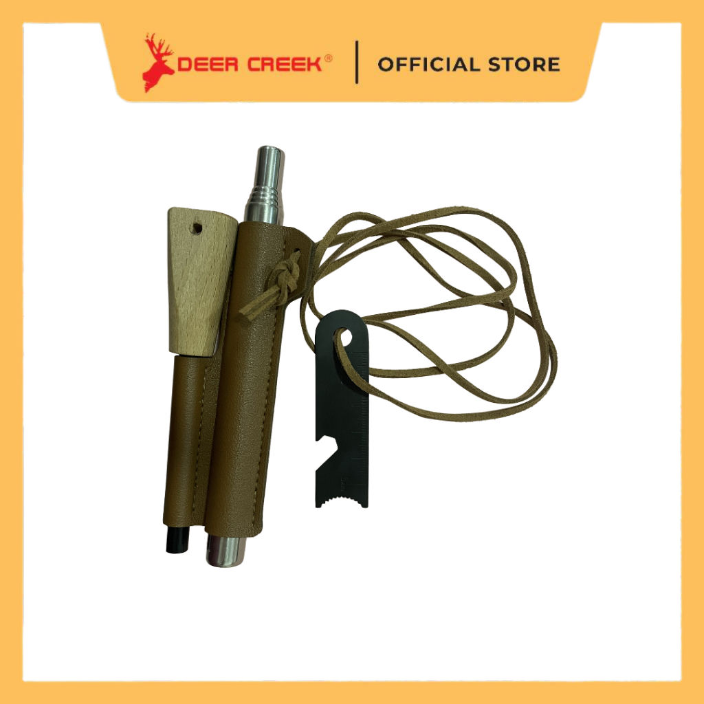 Fire Starter Magnesium with Leather Cover Blower Pipe Camping Outdoor Survival
