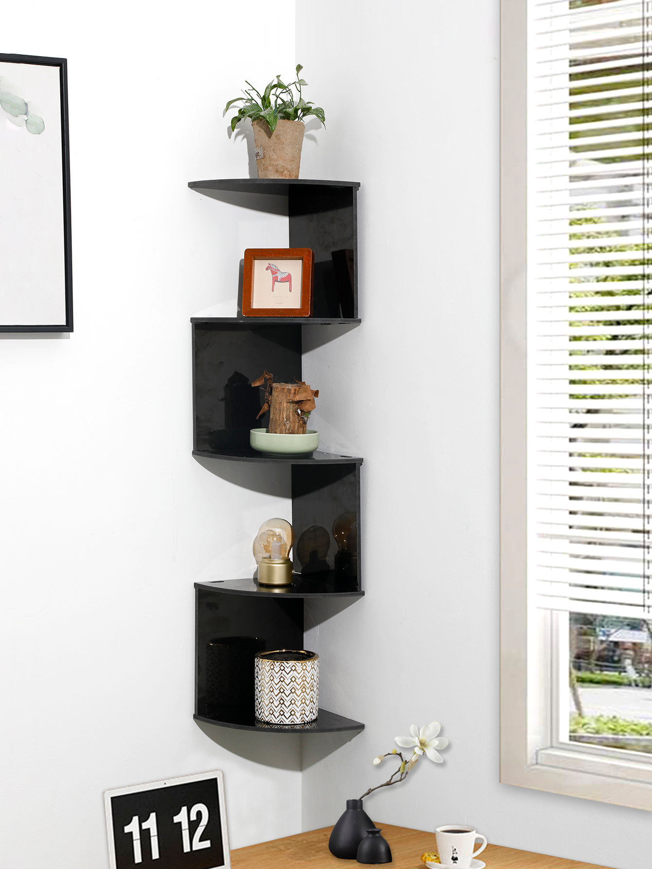 5-Layer Corner Floating Shelf PVC Storage Organizer for Home