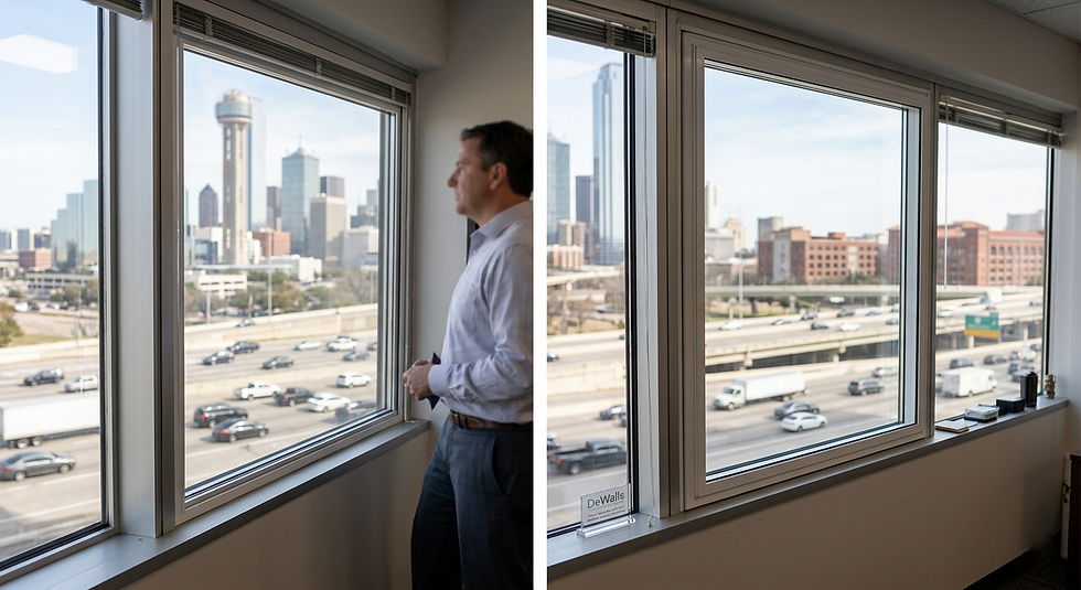 Acoustic window insert installed in a Texas commercial office - no window replacement required