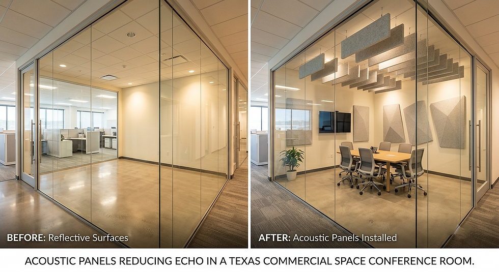 Acoustic panels reducing echo in a Texas commercial space conference room