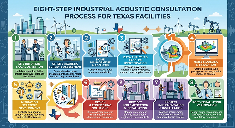 Step-by-step industrial acoustic consultation process for Texas facilities