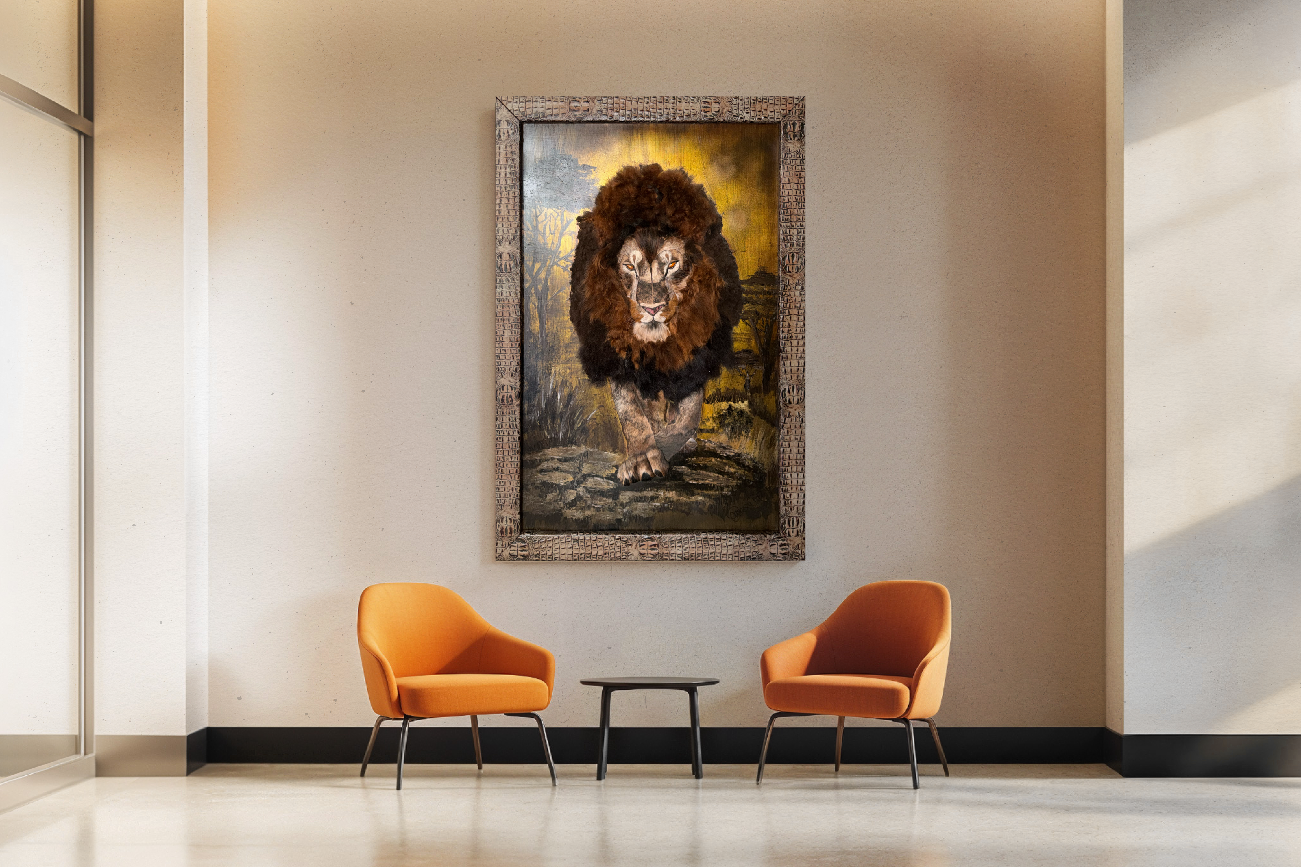 Lion Painting in Crocodile Frame