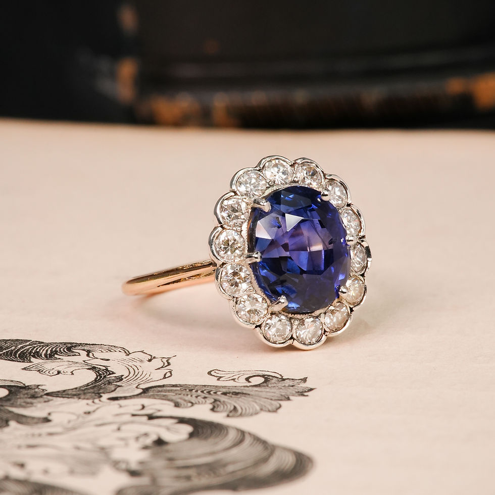 Thumbnail: Edwardian Unheated Ceylon Sapphire & Diamond Cluster Ring