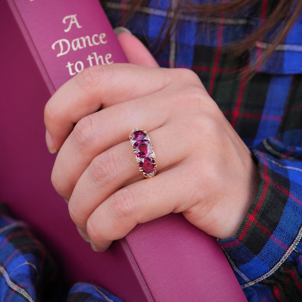 Thumbnail: Victorian Three Stone Garnet & Diamond Ring