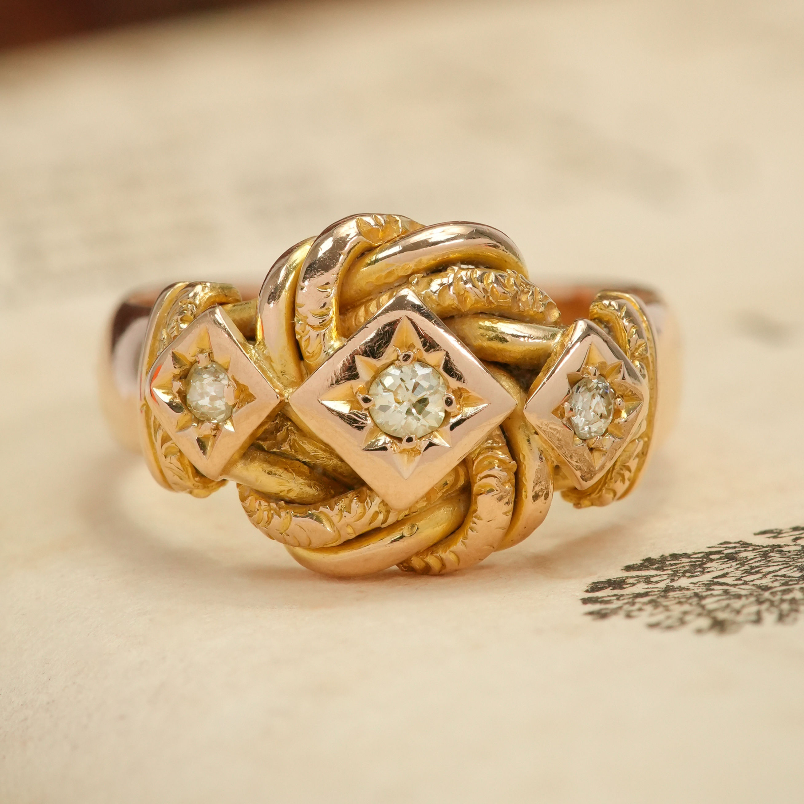 1915 Edwardian Gold & Diamond Knot Ring