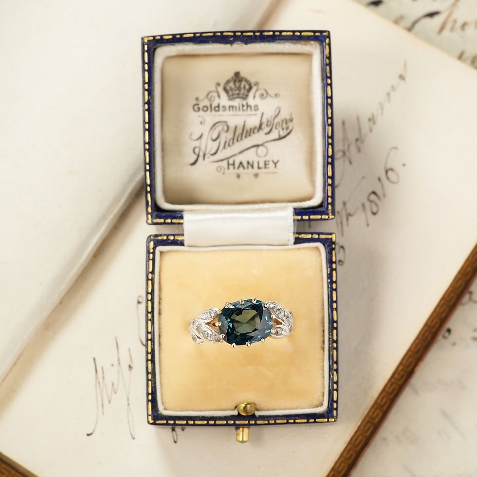 Thumbnail: Mid-Century Teal Blue Spinel & Diamond Ring