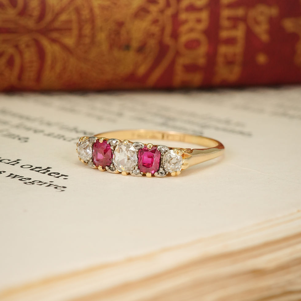 Thumbnail: Victorian Five Stone Ruby & Diamond Ring