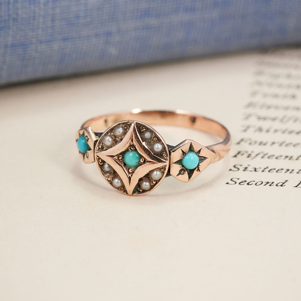 Thumbnail: Victorian Turquoise & Pearl Compass Ring