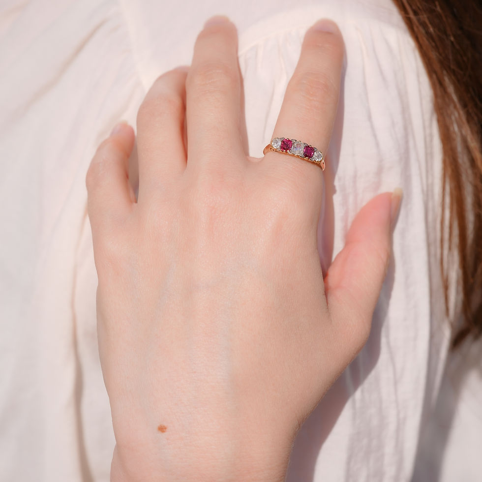 Thumbnail: Victorian Five Stone Ruby & Diamond Ring