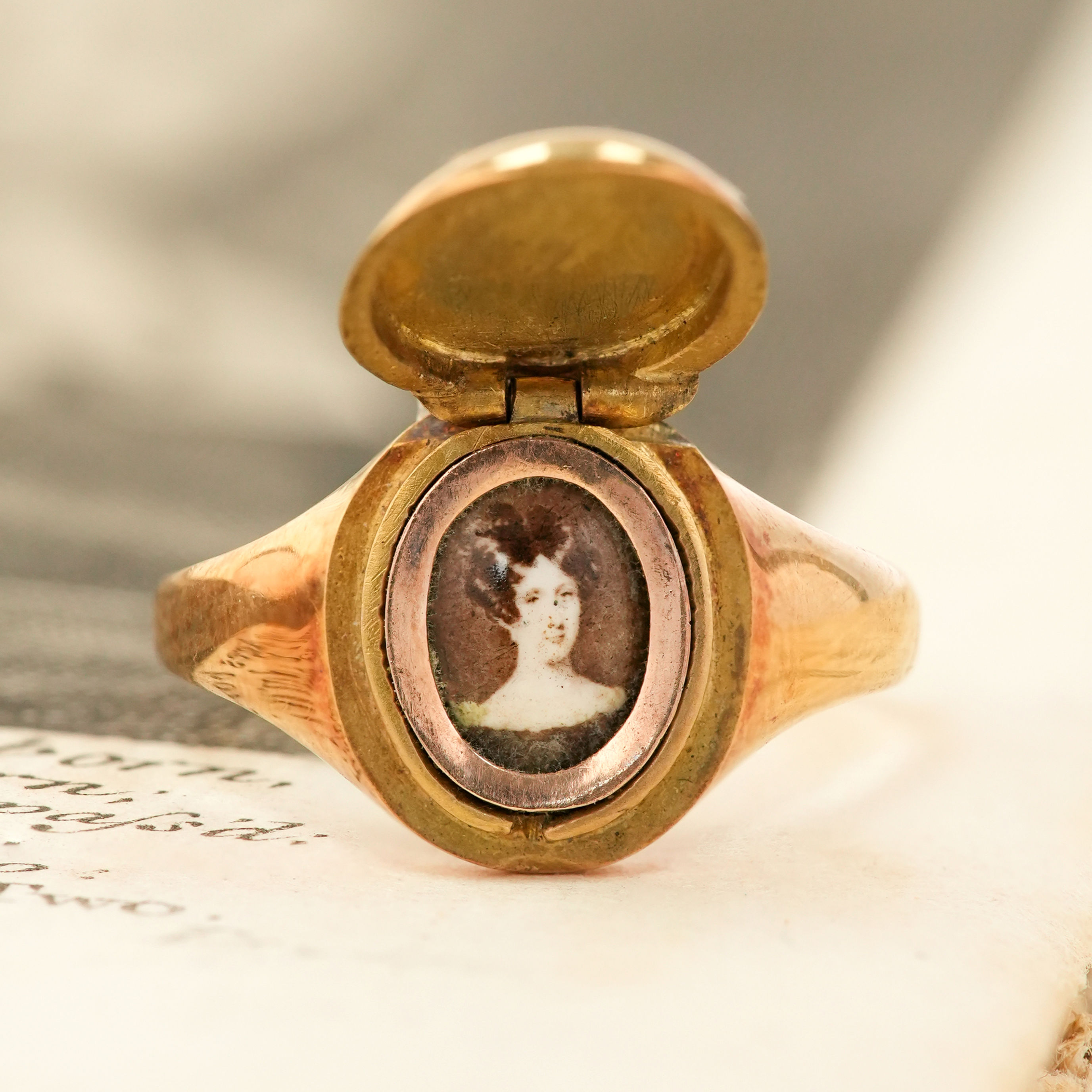 Rare Regency Sentimental Locket Portrait Ring