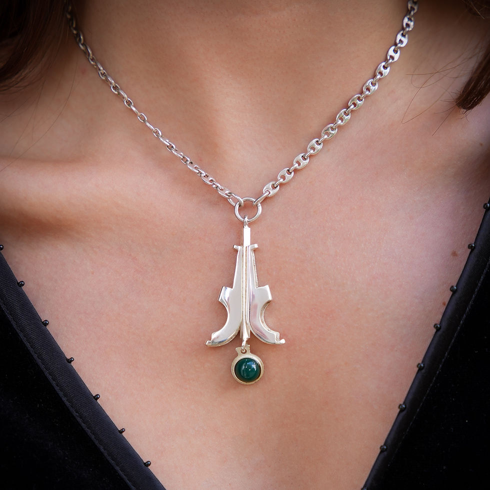 Thumbnail: Mid-Century Silver & Chalcedony Necklace