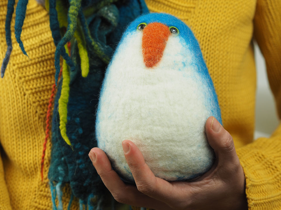 Miniature : Pingouin en laine feutrée - bleu