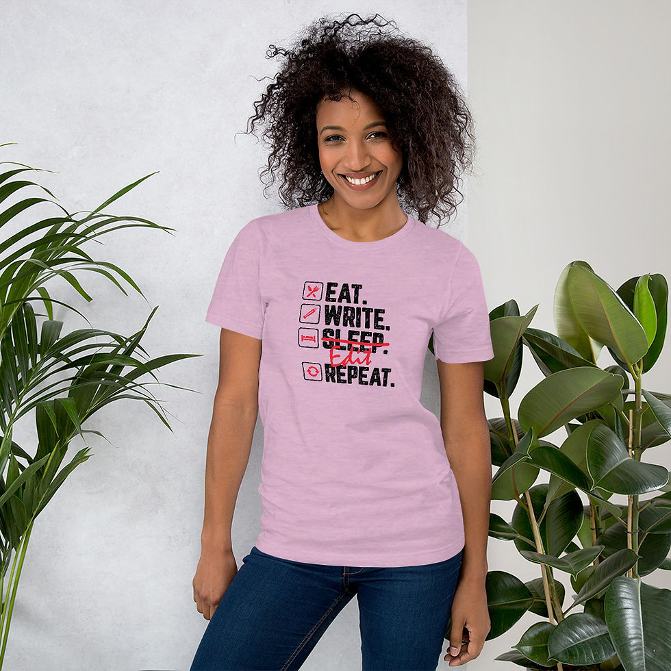 Thumbnail: Eat, Write, Edit, Repeat Unisex T-shirt (Black text)