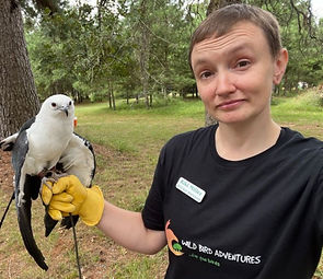 Volunteer Riki with Riviera the Swallow-tailed Kite.