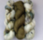 2 hanks of Snow Bark hand dyed yarn with 1 hank of green dyed yarn to match