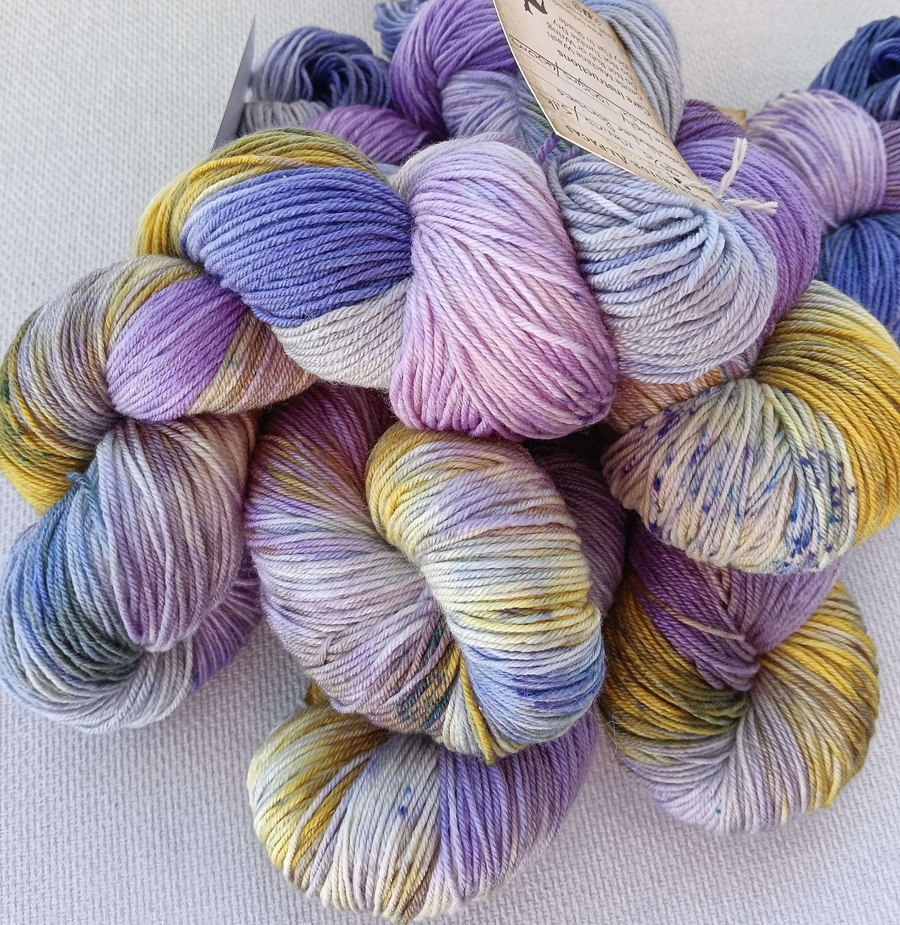 Winter Pansies represented in a hand dyed yarn