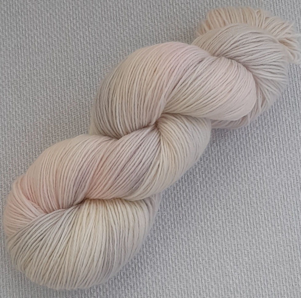 Pastel pink and grey varigated hank of 4ply merino/nylon yarn