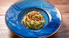 Spaghetti con Speck e Stracciatella di Belloverde