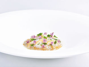 Branzino di lenza e capesante, zenzero, agrumi e miso