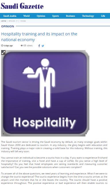 Hospitality training and its impact on the national economy