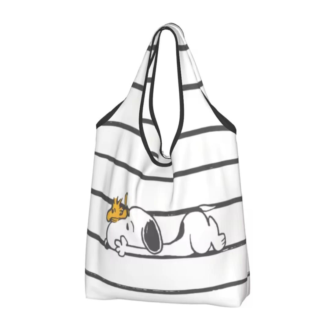 Bolso ecológico tela paracaidista Snoopy Woodstock Blanco rayas negras