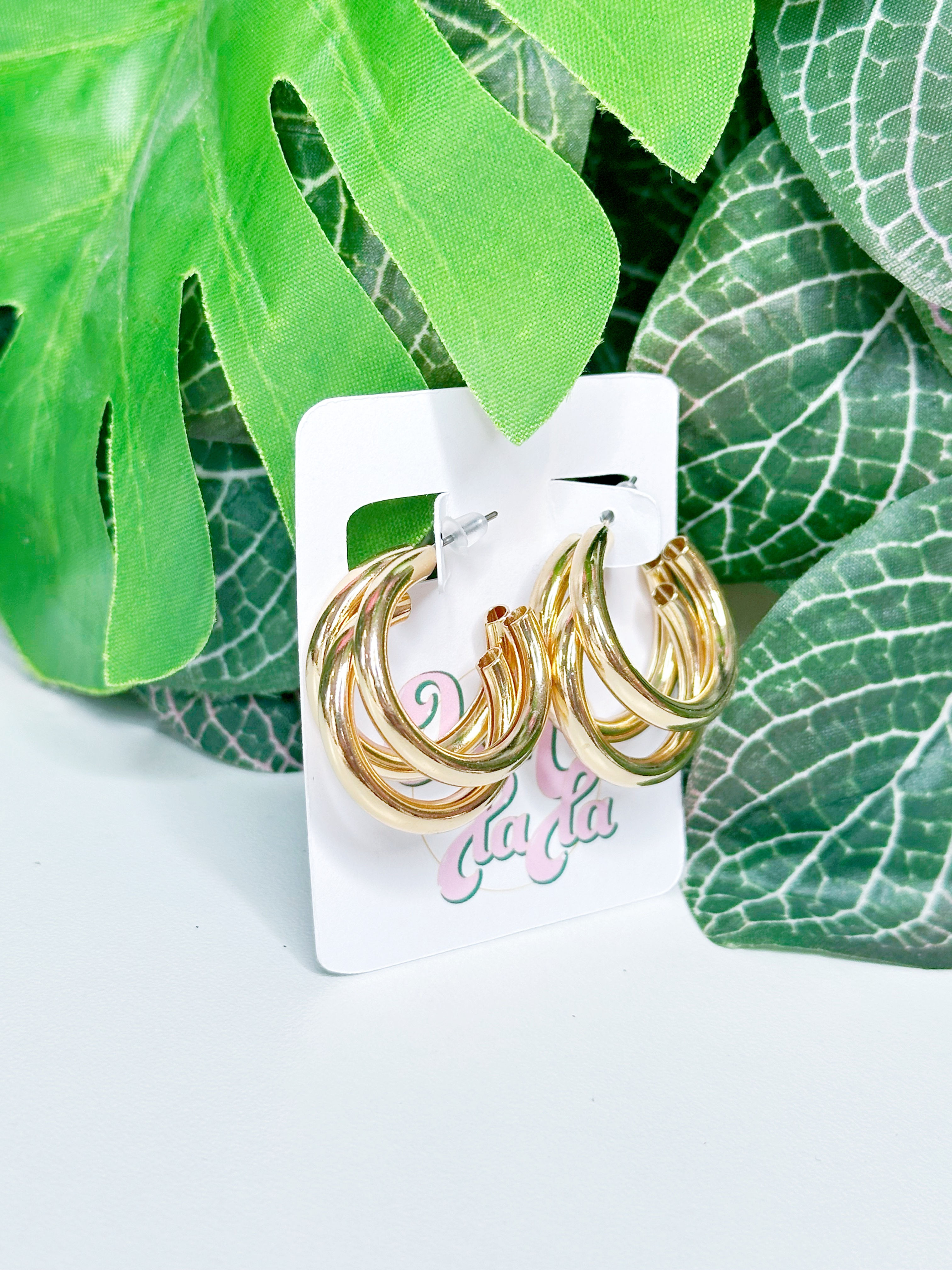 Triple Ring Gold Hoops