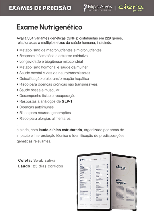 Teste nutrigenético utilizado para personalizar estratégias nutricionais de acordo com o perfil genético