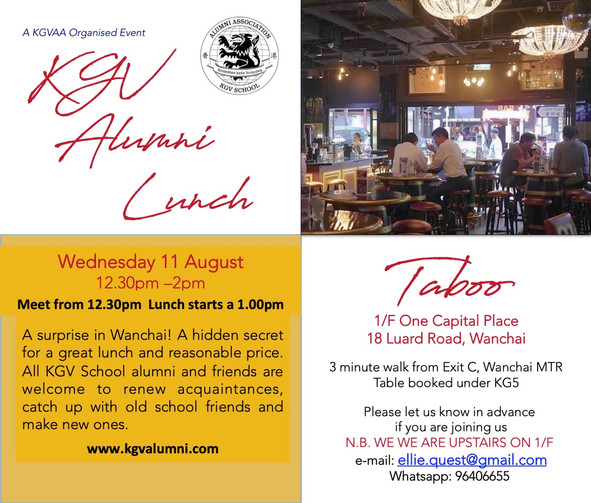 KGV Alumni Lunch - Wednesday, 11th August 2021