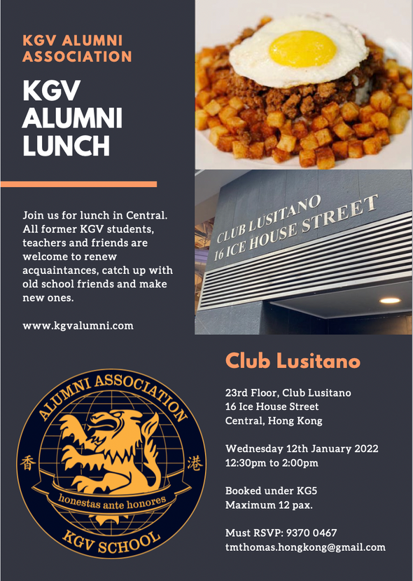 KGV Alumni Lunch at Club Lusitano on Wednesday, 12th January 2022
