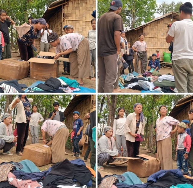 Parcels of clothing received by Kibbutz Maoz Tzur's mothers.