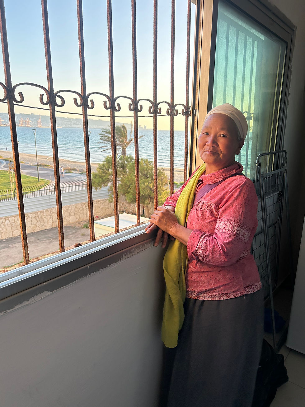 Elisheva Phiamphu enjoys sea view at her residence at Kiryat Yam.