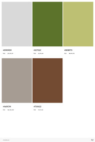 Forest pack palette, burnt sienna, purple tinted taupe, light green, blue tinted white, and slightly green.