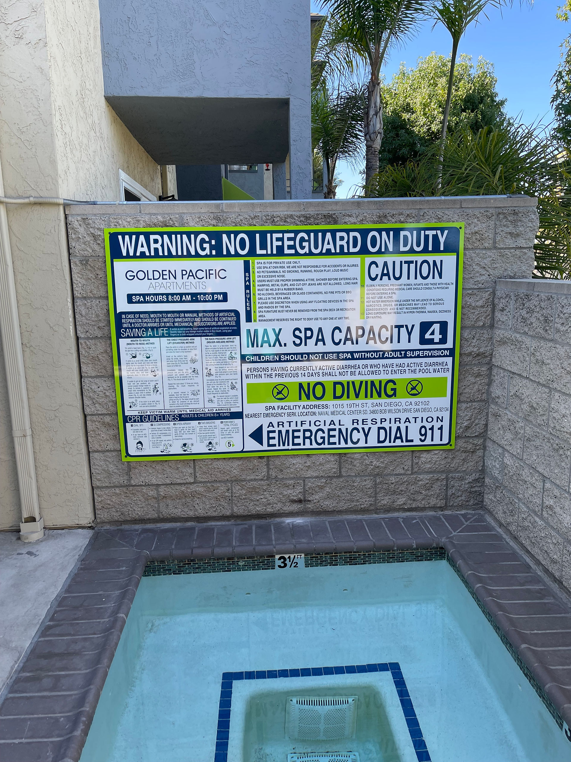 no diving sign for shallow pools- custom metal pool signs for san diego hotels and apartments