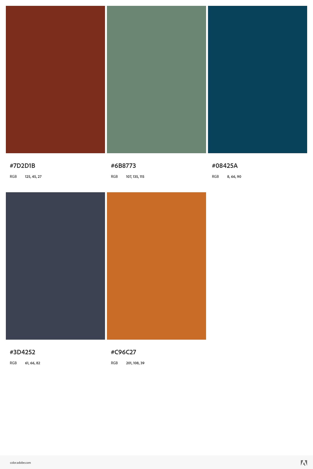 One of our favorite color pallets, rich colors such as rusted poppy, dark teal, seasoned seafoam, and pumpkin.