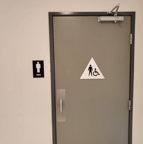black and white ada bathroom signage for mens room.