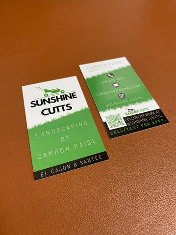 Green and white and black business cards, designed and printed in el cajon.