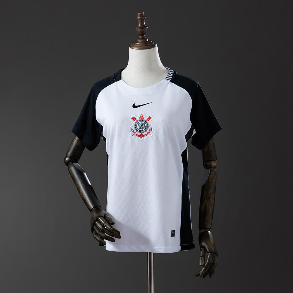 Camisa Corinthians I 25/26 - Torcedor Nike feminina - Branca com preto
