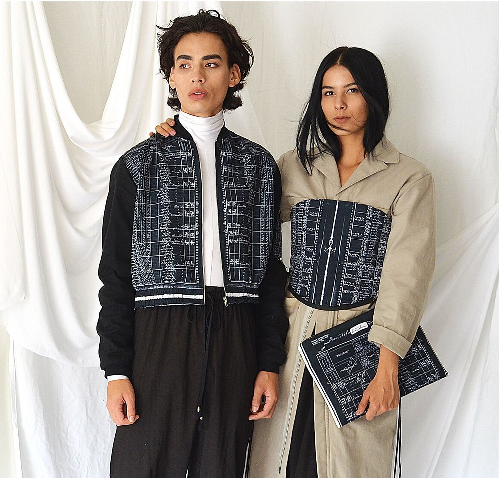 Two models pictured in Ducharme's printed designs