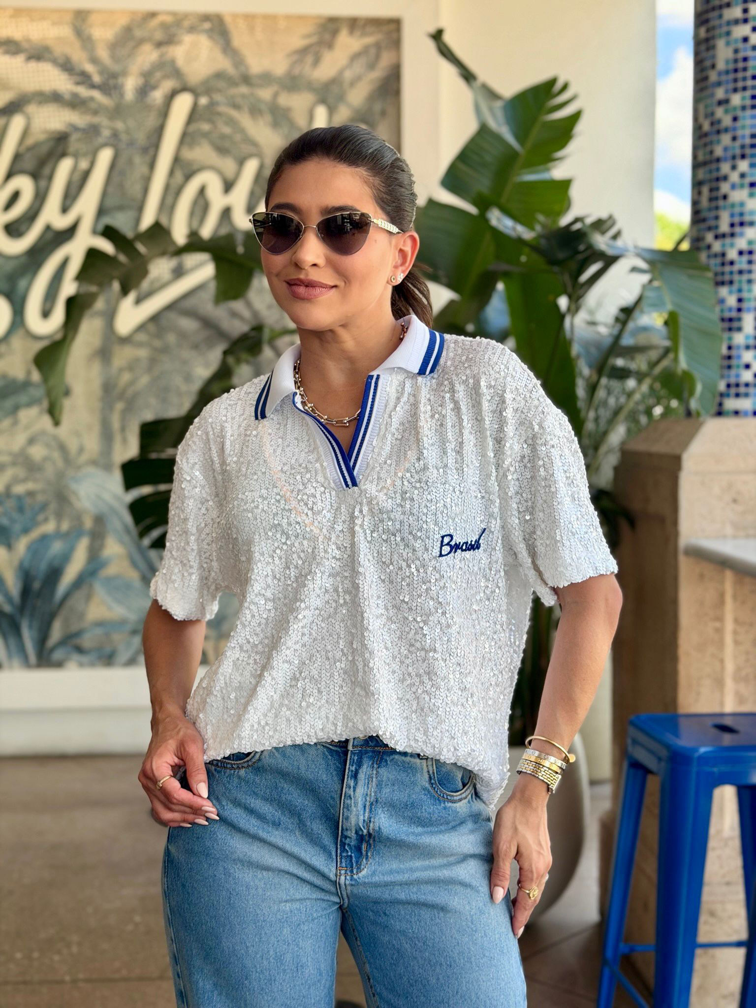 Brasil White & Blue Blouse