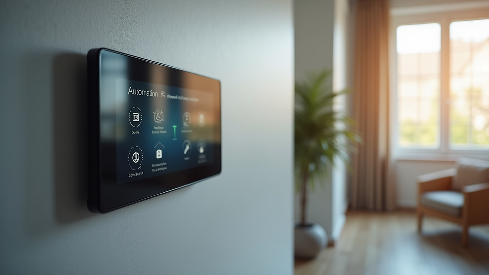 Close-up view of smart home automation control panel on a wall