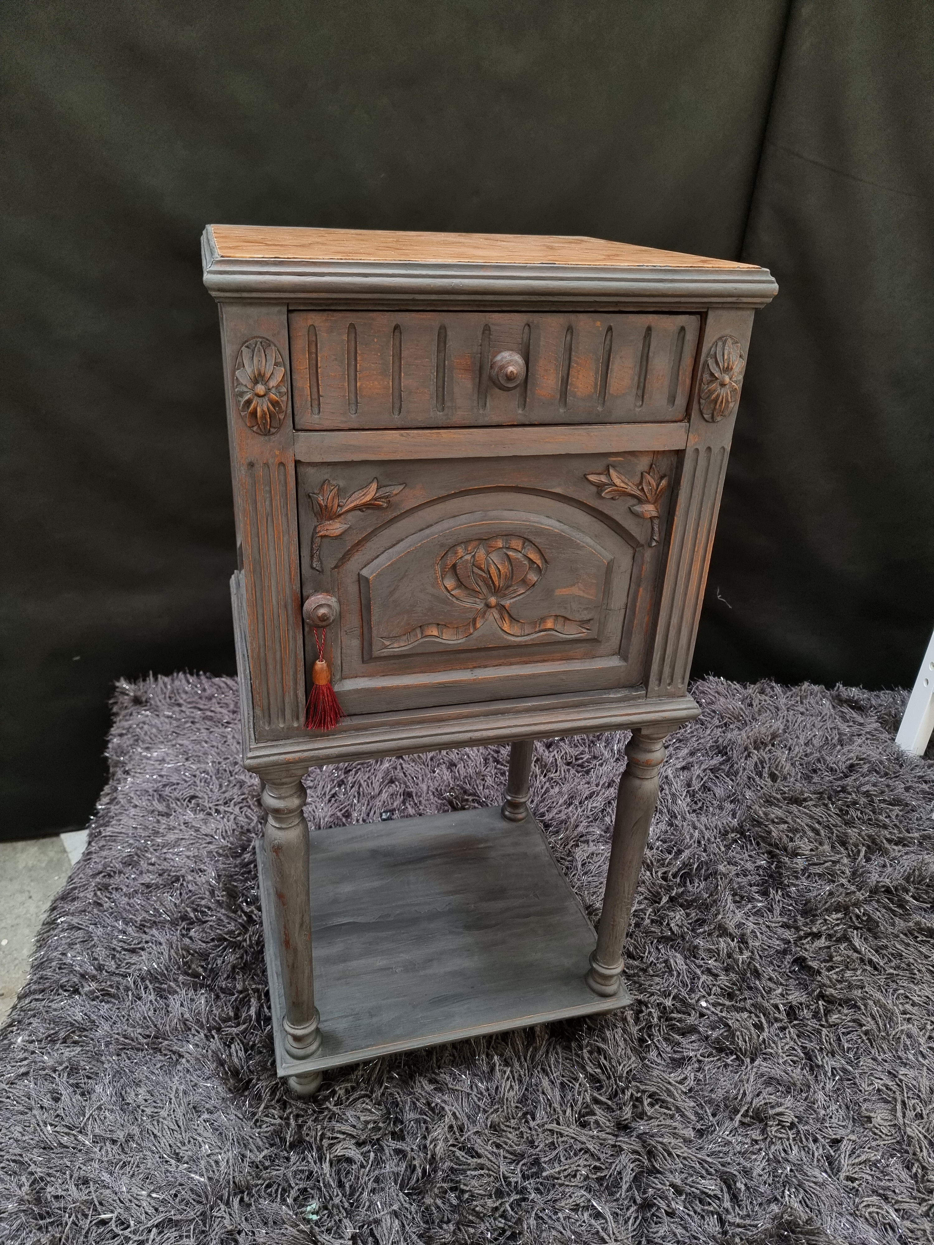 Vintage French Marble Top Bedside Table