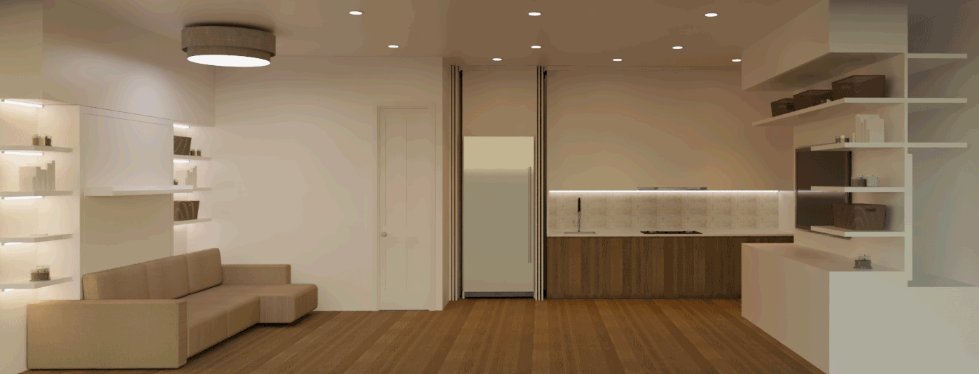 Micro-modular Apartment Couple Unit 425 SF Day to Night Renderings