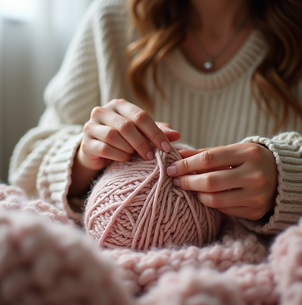 woman knitting cozy blanket with soft yarn at home.png