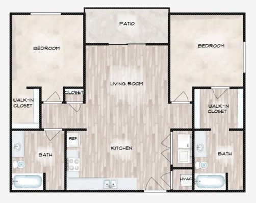 B4 2 bed and 2 bath floor plan