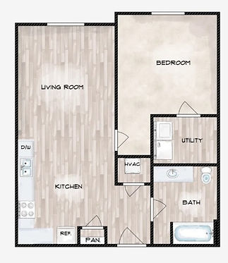 A1A 1bd 1ba floor plan